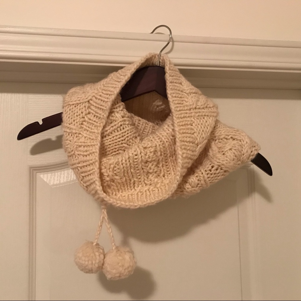 H&M knitted circle scarf with pom-poms